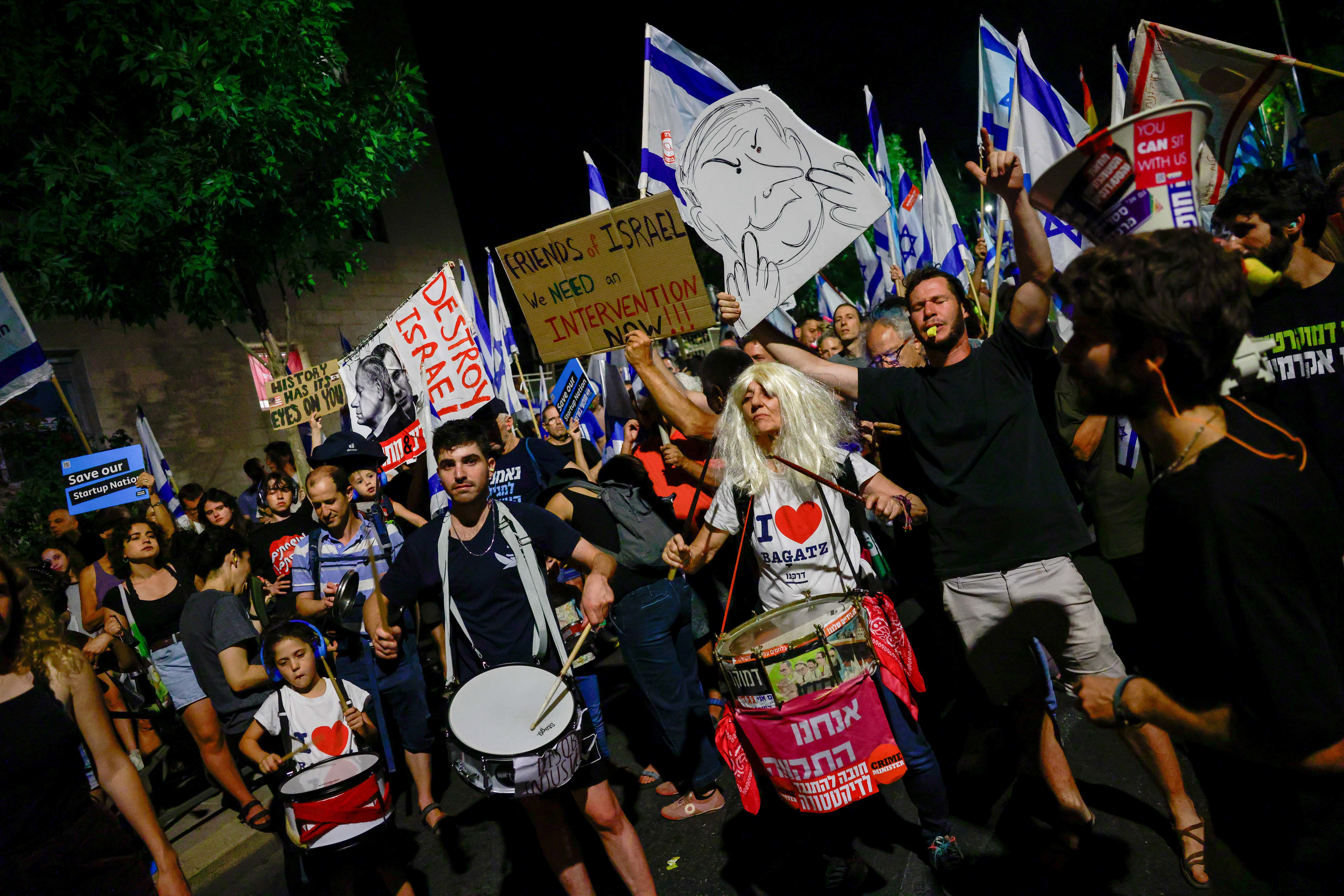 מחאה על הרפורמה המשפטית מול בית ראש הממשלה בירושלים, 13.07.23