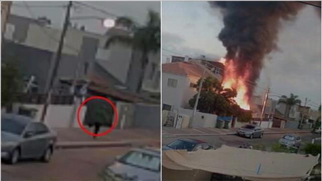 תיעוד הצתת ביתה של כרמל מעודה ממצלמות האבטחה