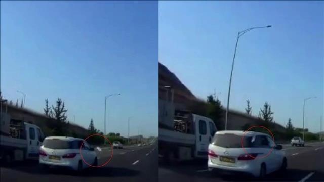 תיעוד: בריונות בכביש - חפצים הושלכו מרכב נוסע בכביש 6 לכיוון רכב אחר, 25.10.20