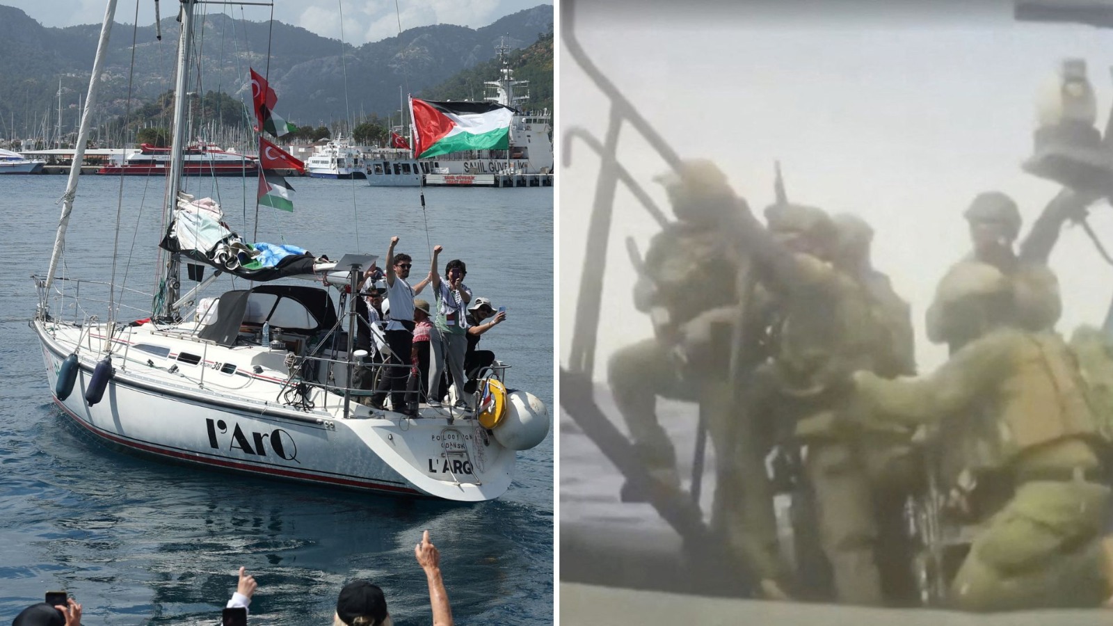מימין: ההשתלטות, משמאל: אחת הסירות בשבוע שעבר