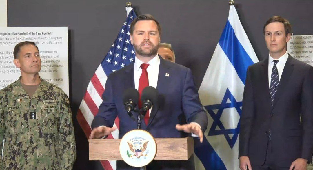 ג'יי. די. ואנס במסיבת עיתונאים בישראל