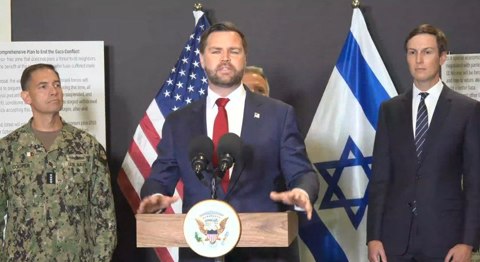 ג'יי. די. ואנס במסיבת עיתונאים בישראל