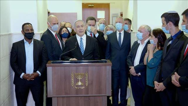 ראש הממשלה נתניהו נואם מחוץ לבית המשפט המחוזי בירושלים, 24.05.20