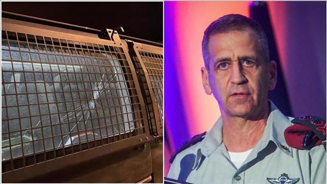 הרמטכ"ל אביב כוכבי ורכב מג"ב שנפגע ביצהר