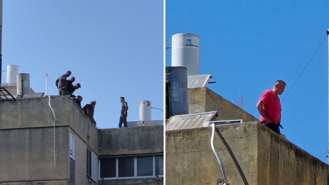החשוד על גג הבניין בבת-ים והשוטרים אחרי שהחשוד קפץ