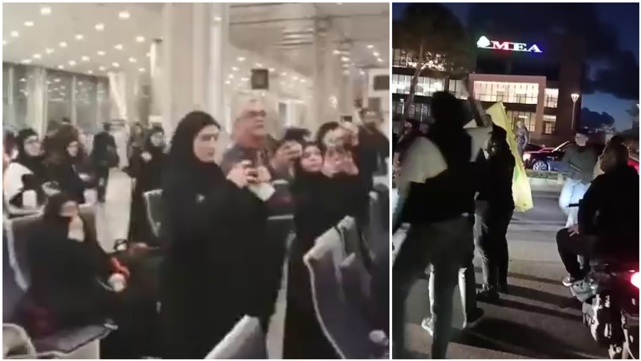 נוסעים לבנונים ממתינים לטיסה בטהראן, תומכי חיזבאללה מפגינים מול נמל התעופה בביירות