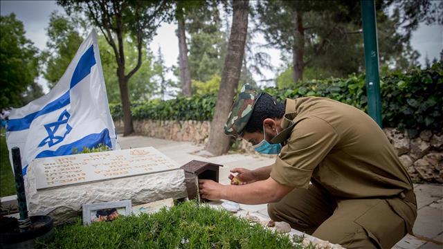 חייל ליד קבר בהר הרצל בתקופת הקורונה 24.04.20