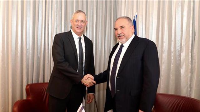 בני גנץ ואביגדור ליברמן בתום פגישה 14.11.2019