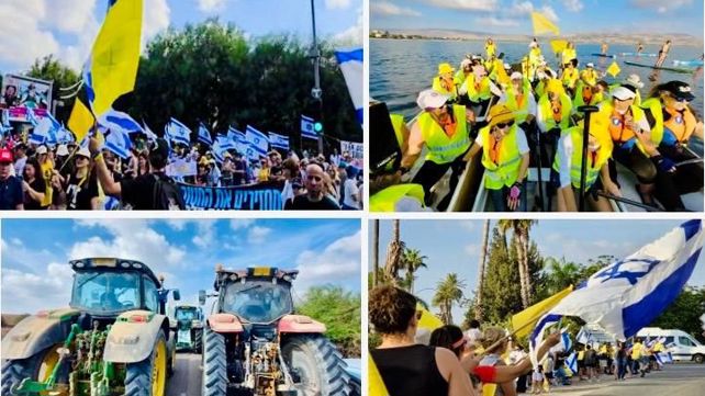 חברי התנועה הקיבוצית בצמתים בקריאה להשבת החטופים