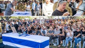 הלווייתו של ליאור רודאיף בניר יצחק. מימין: יפה אלמנתו, ואביו גיורא