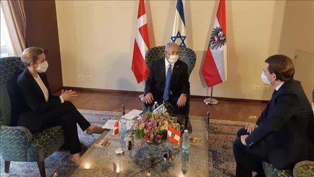 בנימין נתניהו במפגש עם קנצלר אוסטריה סבסטיאן קורץ וראש ממשלת דנמרק מדה פרדריקסן 04.03.21