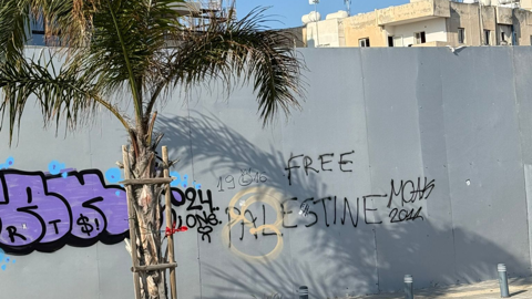 כתובות אנטי ישראליות שרוססו בקפריסין ביום השואה הבינלאומי. צילום: EJA