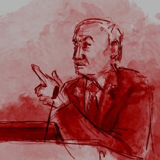 איור מעדותו של בנימין נתניהו בבית המשפט