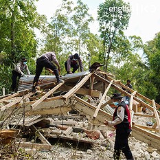 Earthquake-damaged house in Indonesia