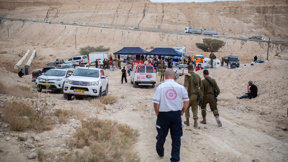 כוחות החילוץ סמוך למקום בו נסחפו צעירים ישראלים בהצפות בנחל צפית, 2018