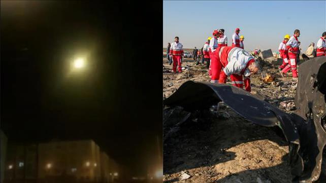 זירת התרסקות המטוס האוקראיני ותיעוד פגיעת הטיל האיראני במטוס