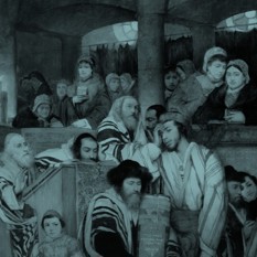 הציור 'יהודים מתפללים ביום הכיפורים', מאוריצי גוטל