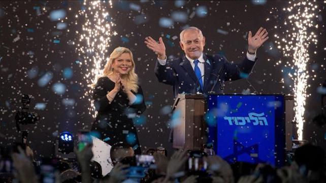 בנימין ושרה נתניהו בנאום הניצחון בבחירות
