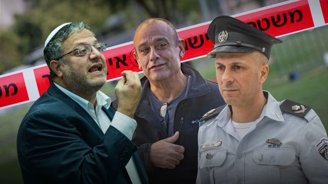 משמאל לימין: איתמר בן גביר, נצ"מ אבישי מועלם, רב גונדר קובי יעקובי