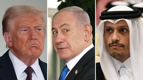 ראש ממשלת קטר מוחמד בן עבד א-רחמן אאל-ת'אני, ראש הממשלה בנימין נתניהו, נשיא ארצות הברית דונלד טראמפ