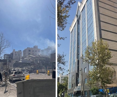 הבניין שבו התכנסה מועצת החכמים של איראן, לפני ואחרי התקיפה