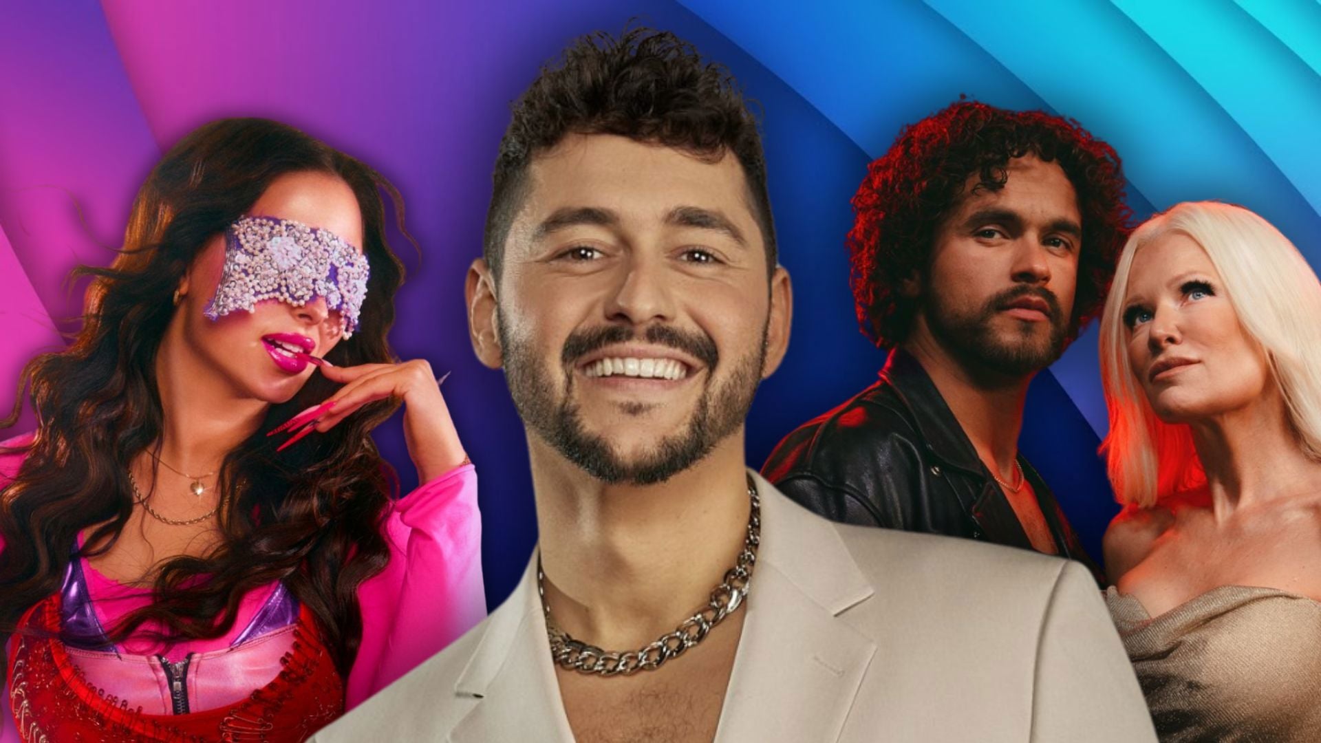 נועם בתן (במרכז) ונציגי פינלנד ושוודיה לאירוויזיון 2026