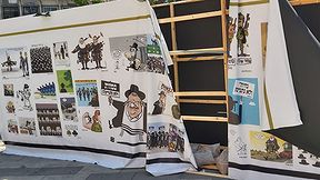 התערוכה שהושחתה ברחבת סינמטק תל אביב, היום