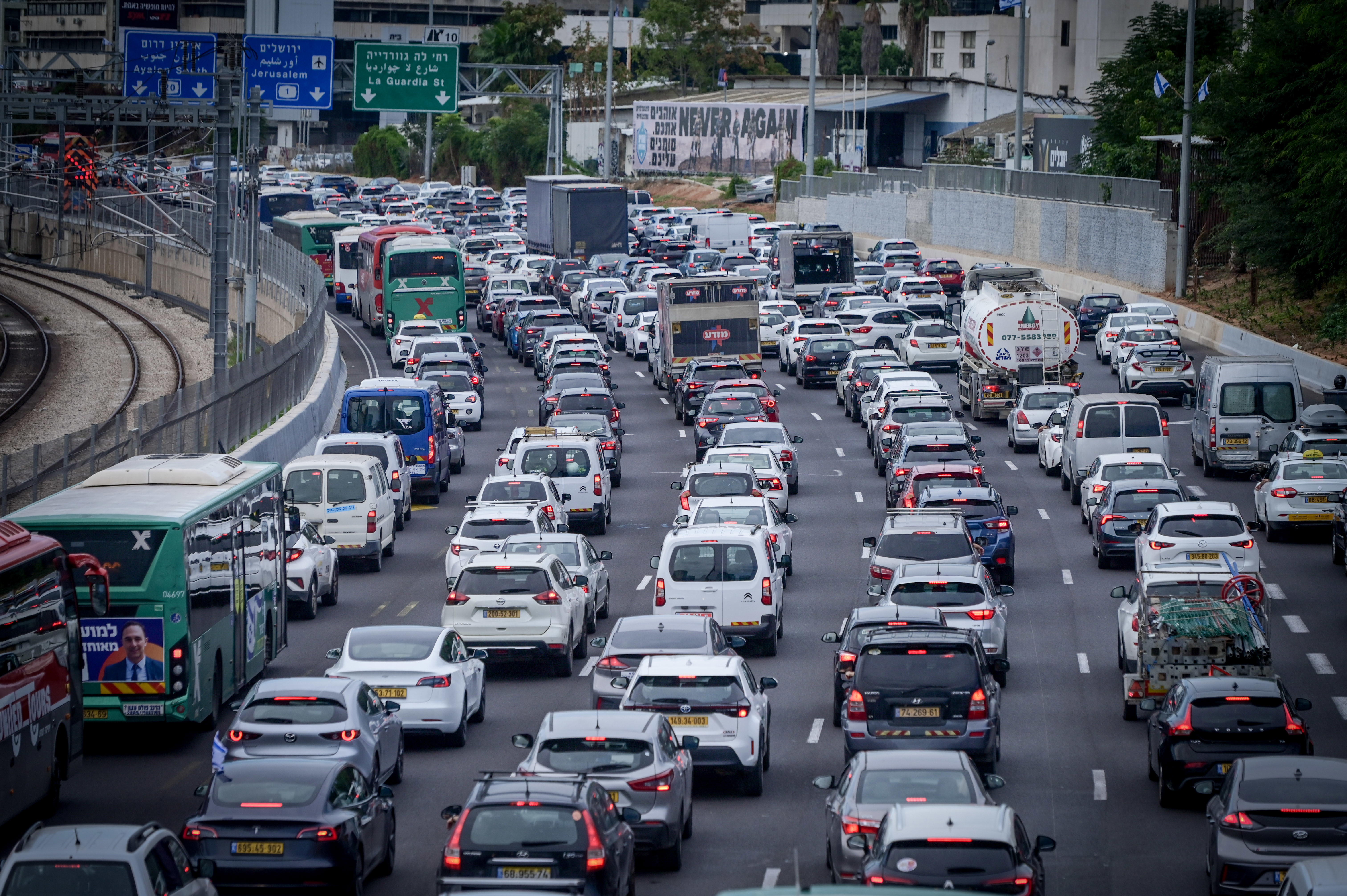 פקקים באיילון במהלך ביקור ג'ו ביידן