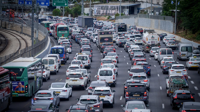 פקקים באיילון במהלך ביקור ג'ו ביידן