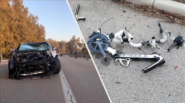 הרכב הפוגע והאופניים המרוסקים בתאונת הדרכים ליד מחלף הדרים, 16 בדצמבר 2019