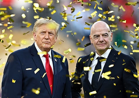 ג'יאני אינפנטינו ודונלד טראמפ בגמר המונדיאל 2026, צילום: REUTERS/Dylan Martinez