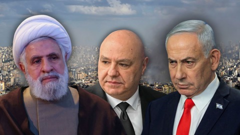  ראש הממשלה בנימין נתניהו (ימין), נשיא לבנון ג'וזף עאון ומזכ