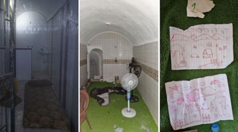 עם ציורים של ילדים: תיעוד מתוך מנהרה שבה הוחזקו חטופים