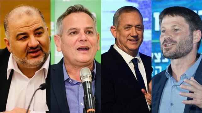 בני גנץ, ניצן הורוביץ, בצלאל סמוטריץ' ומנסור עבאס	