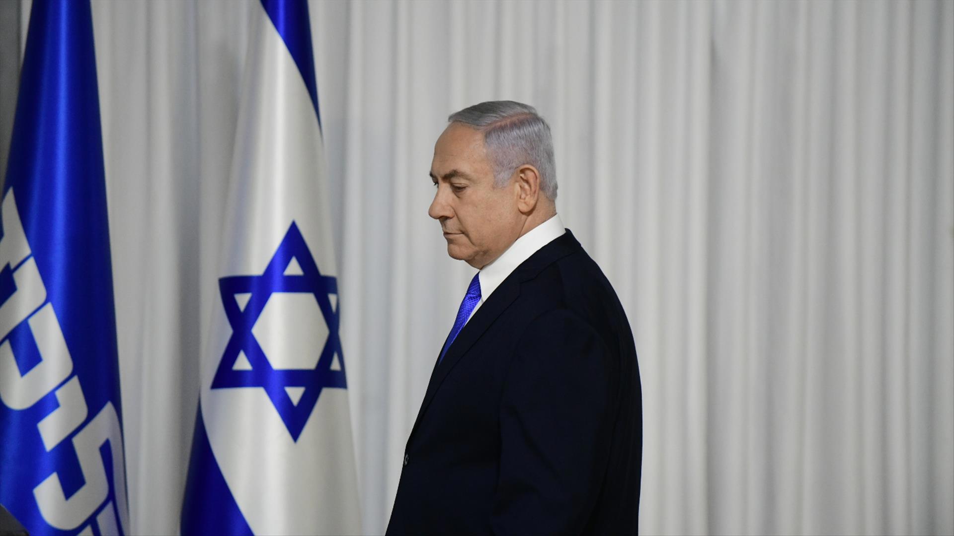 בנימין נתניהו מוסר הצהרה לתקשורת בכפר המכביה, פברואר 2019