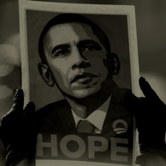 שלט עם תמונתו של ברק אובמה והכיתוב "hope"