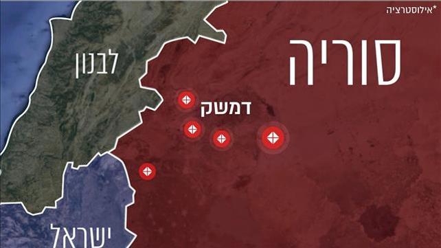 מפה של היעדים שתקף צה"ל הלילה בשטח סוריה, 20.11.19