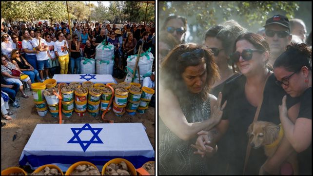 מימין לשמאל: הלוויתיהם של יגב בוכשטב ואברהם מונדר