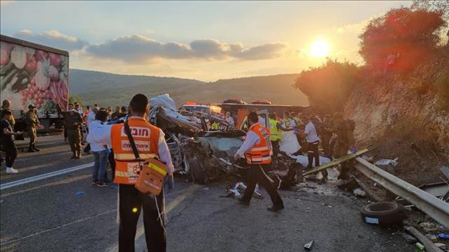 זירת התנגשות האוטובוס ברכב פרטי סמוך לחורפיש, 29.09.21;