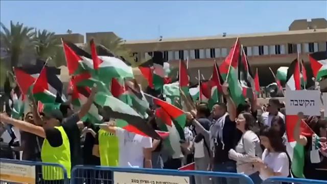 דגלי פלסטין מונפים באוניברסיטת בן גוריון 29.05.22