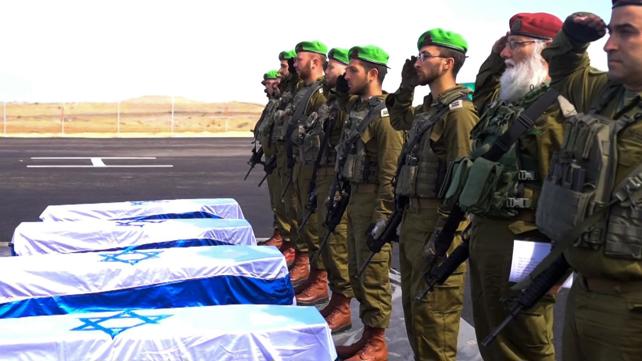 מעמד קבלת ארונות החטופים החללים על-ידי כוח צה"ל