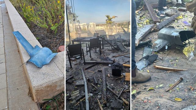 תיעוד הרס בבניין ביבנה ורסיסי כטב"ם