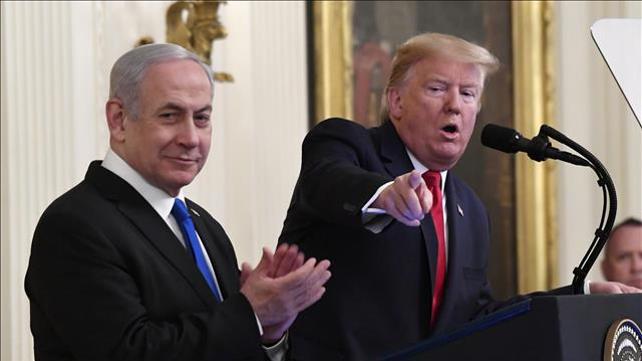 טראמפ ונתניהו בהצגת תוכנית השלום, 28 בינואר 2020