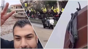 לבנונים מצטלמים חוזרים לדרום לבנון אחרי ההכרזה על הפסקת אש