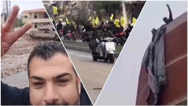 לבנונים מצטלמים חוזרים לדרום לבנון אחרי ההכרזה על הפסקת אש