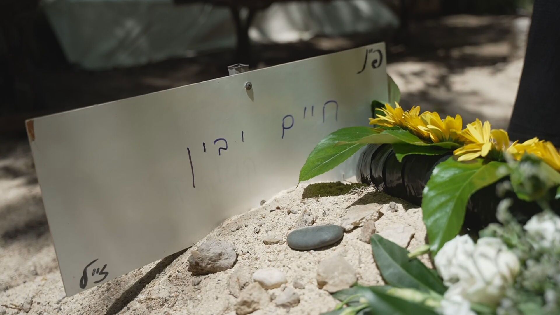 קברו הטרי של חיים יבין בבית העלמין גבעת השלושה, היום