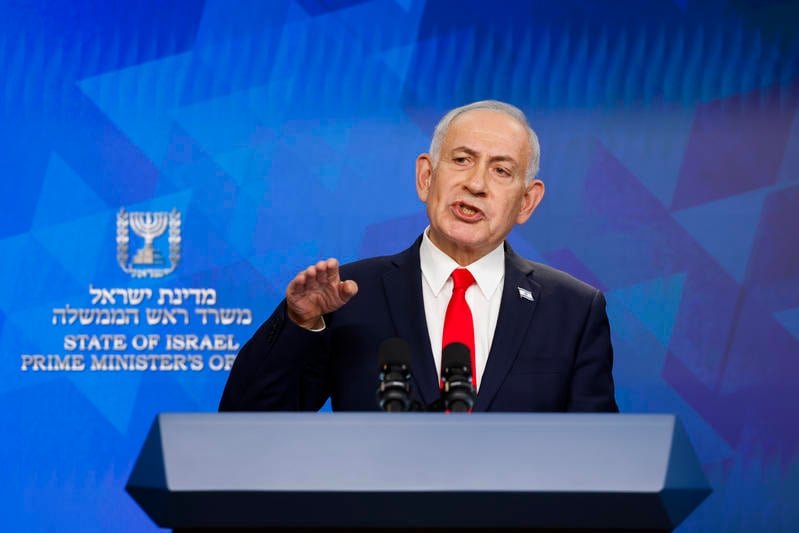 ראש הממשלה בנימין נתניהו במסיבת עיתונאים, יוני 2026