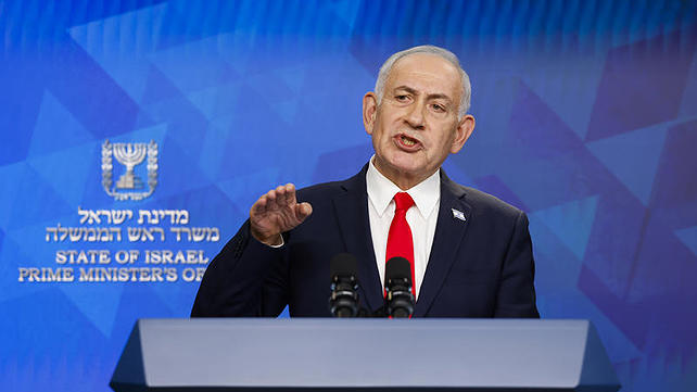 ראש הממשלה בנימין נתניהו במסיבת עיתונאים, יוני 2026