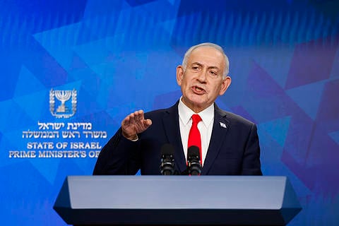 ראש הממשלה בנימין נתניהו במסיבת עיתונאים, יוני 2026