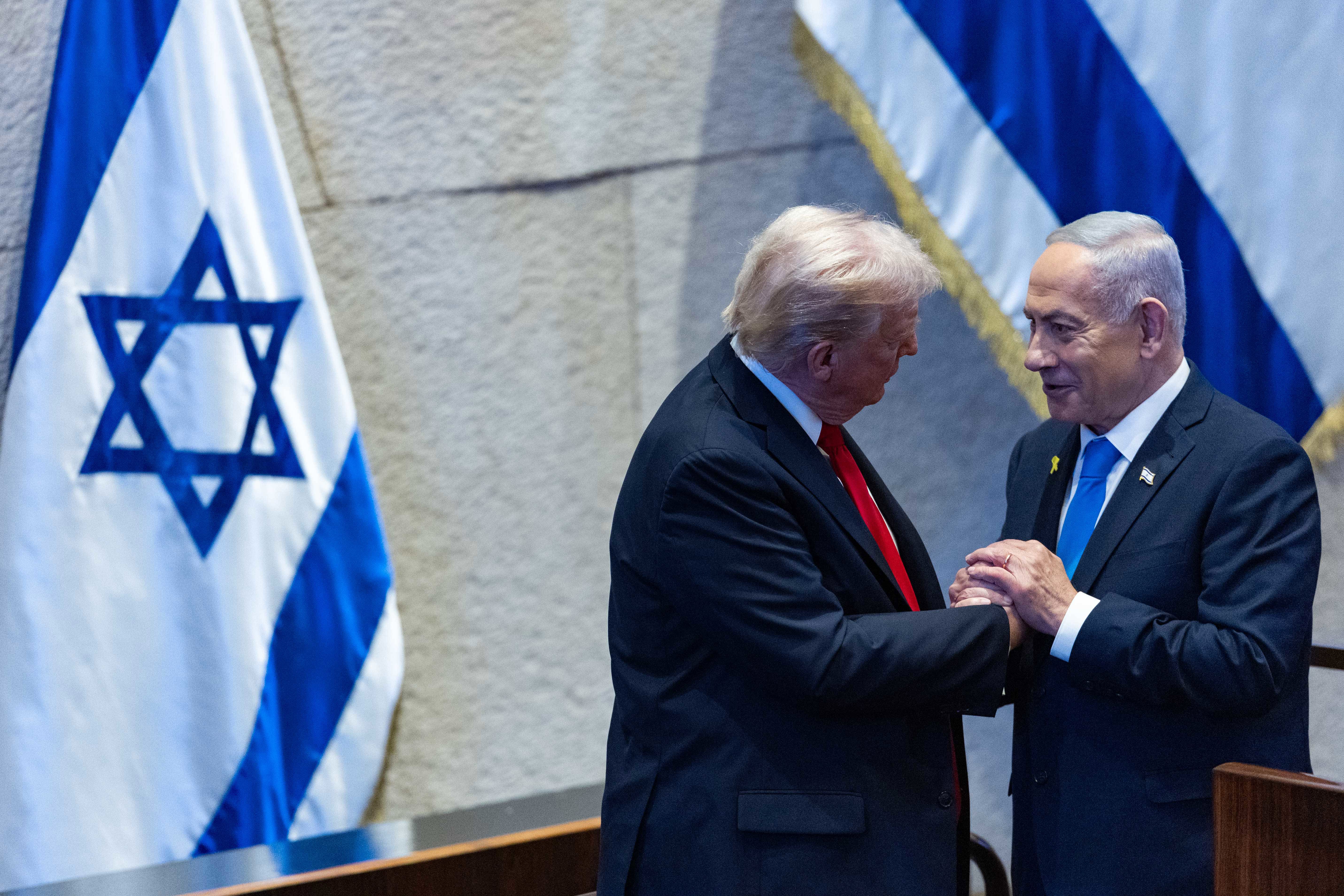 הנשיא טראמפ וראש הממשלה נתניהו בכנסת, 13 באוקטובר
